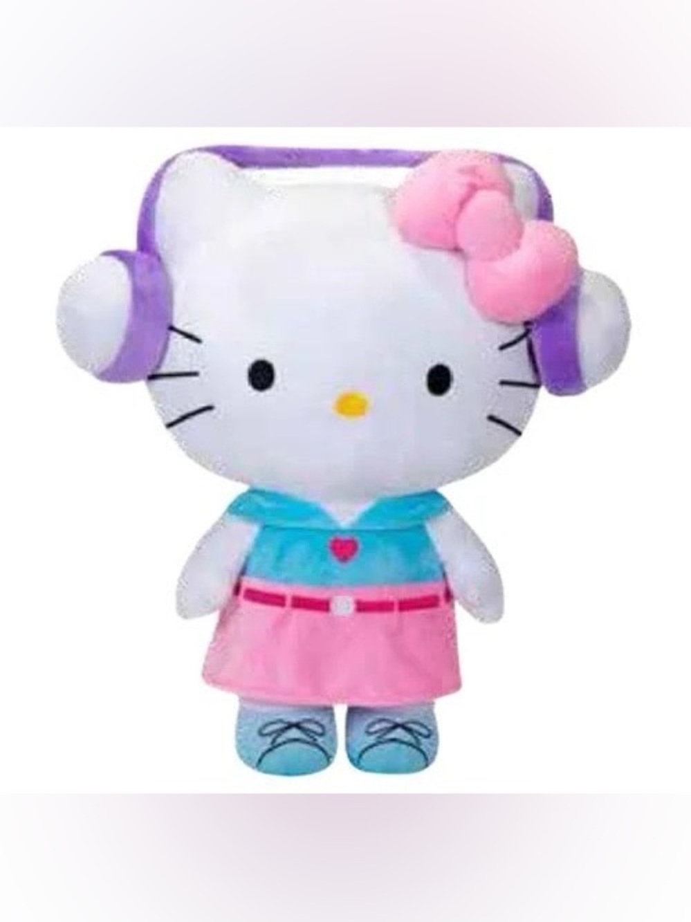 Hello Kitty Plush Doll with Pink Bow and Purple Headphones - Kids Toy